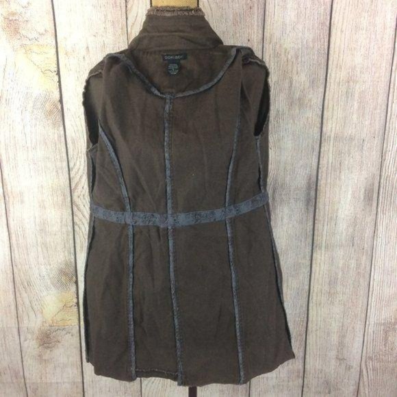 Doki Geki Women's Size Small Brown Canvas Raw Hem Utility Jacket Long Sleeve - Picture 6 of 8